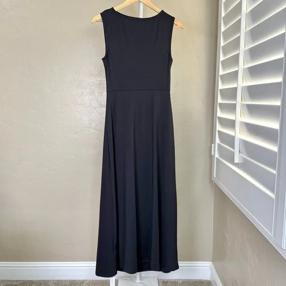 Commense Black Asymmetric Ruched Maxi Dress NWT Sleeveless Stretch Medium - Picture 6 of 10